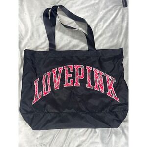 Victoria's Secret Pink Red Plaid Logo Tote Weekender Bag Black Red 21" x15" NWoT